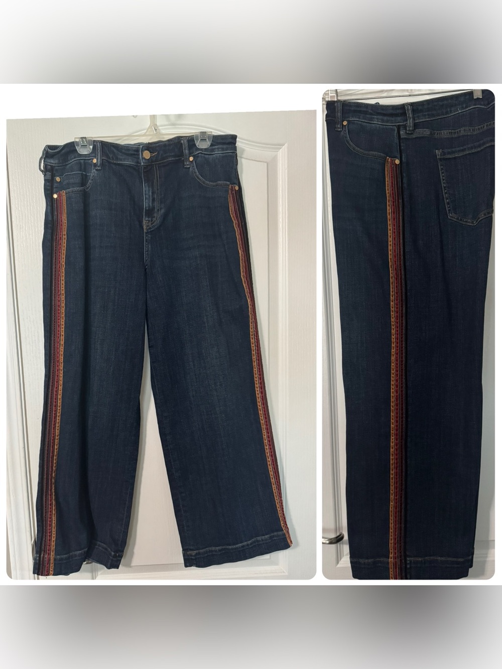 Liverpool Dark Blue Wide Leg Jeans with Red-Brown Side Trim